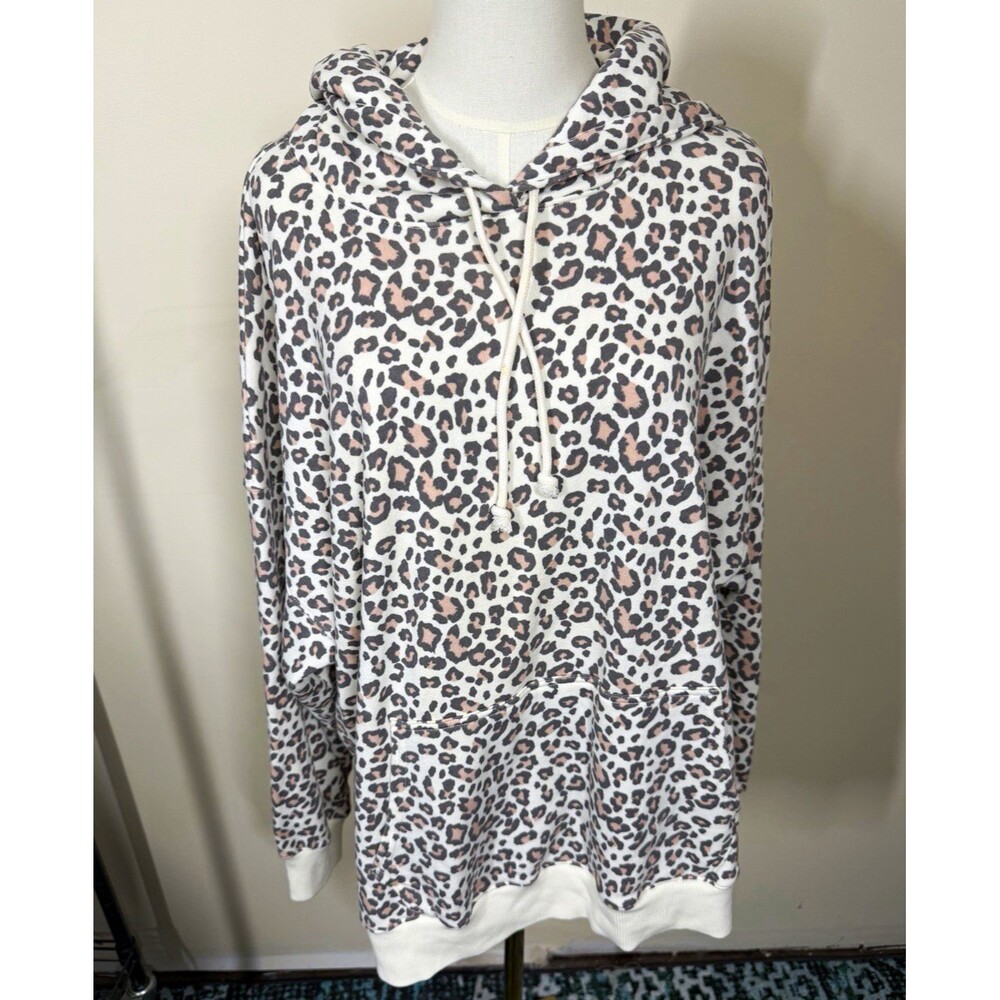 American Eagle Leopard Animal Print Pullover Fleece Hoodie L $49 NEW 399